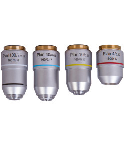 Levenhuk MED 900 Plan Achromatic Objectives Set, 4x, 10x, 40xs, 100xs (oil)