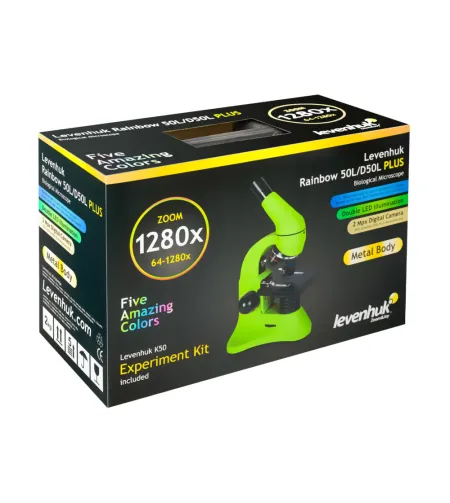 Mikroskoop Levenhuk Rainbow 50L PLUS Kuukivi 64x–1280x koos eksperimentaalse komplektiga K