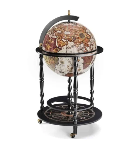 Raven-black floor standing bar globe Zoffoli with a map Vulcano