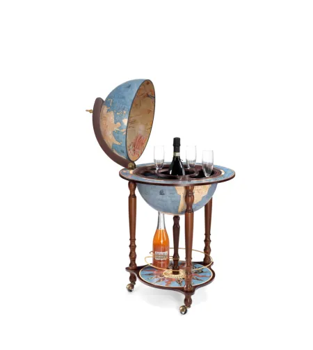 Da Vinci floorstanding globe drinks cabinet Zoffoli on wheels Blue Dust