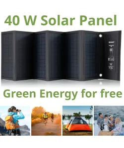 BRESSER mobiilne päikeseenergia laadija 40 vatti USB ja alalisvoolu väljundiga