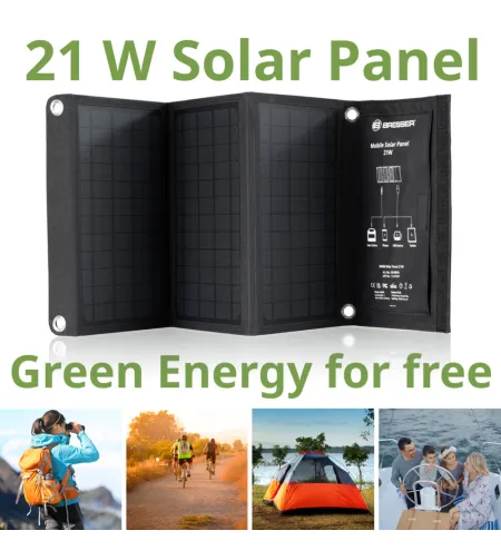 BRESSER mobiilne päikeselaadija 21 W USB ja alalisvoolu väljundiga