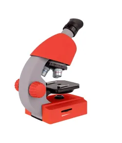 Microscope, Bresser Junior 40x-640x, red with experiment kit, with phone adaptor