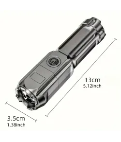 Compact and powerful flashlight with zoom - USB rechargeable 800mAh